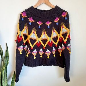 Zara Colorful Pom Pom Crop Knit Sweater